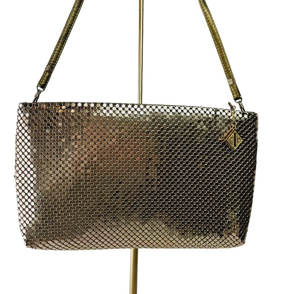 Whiting and Davis Handbags - Vintage 1980's Whiting and Davis Gold Metal Mesh High Rise Convertible Crossbody
